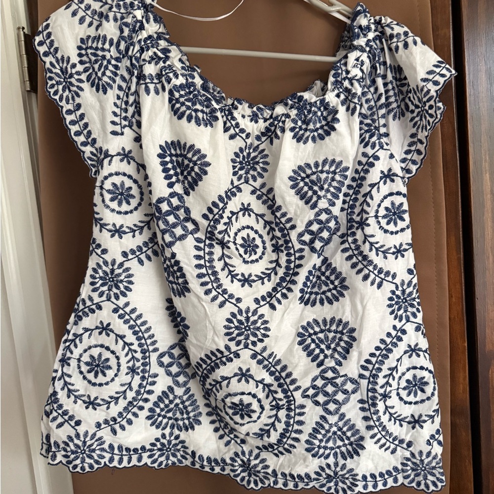 Adiva Blue and White Floral Blouse